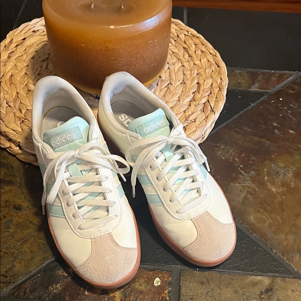 adidas Women's White Mint Gum Sole Sneakers - Picture 2 of 5